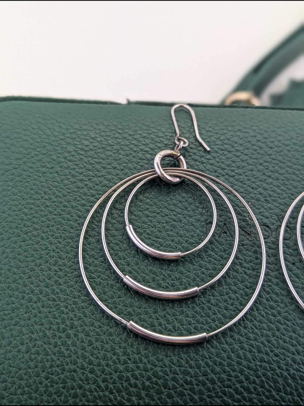 ✨ Vintage 925 Sterling Silver Triple Concentric Hoop Dangle Earrings ✨ - Picture 2 of 5
